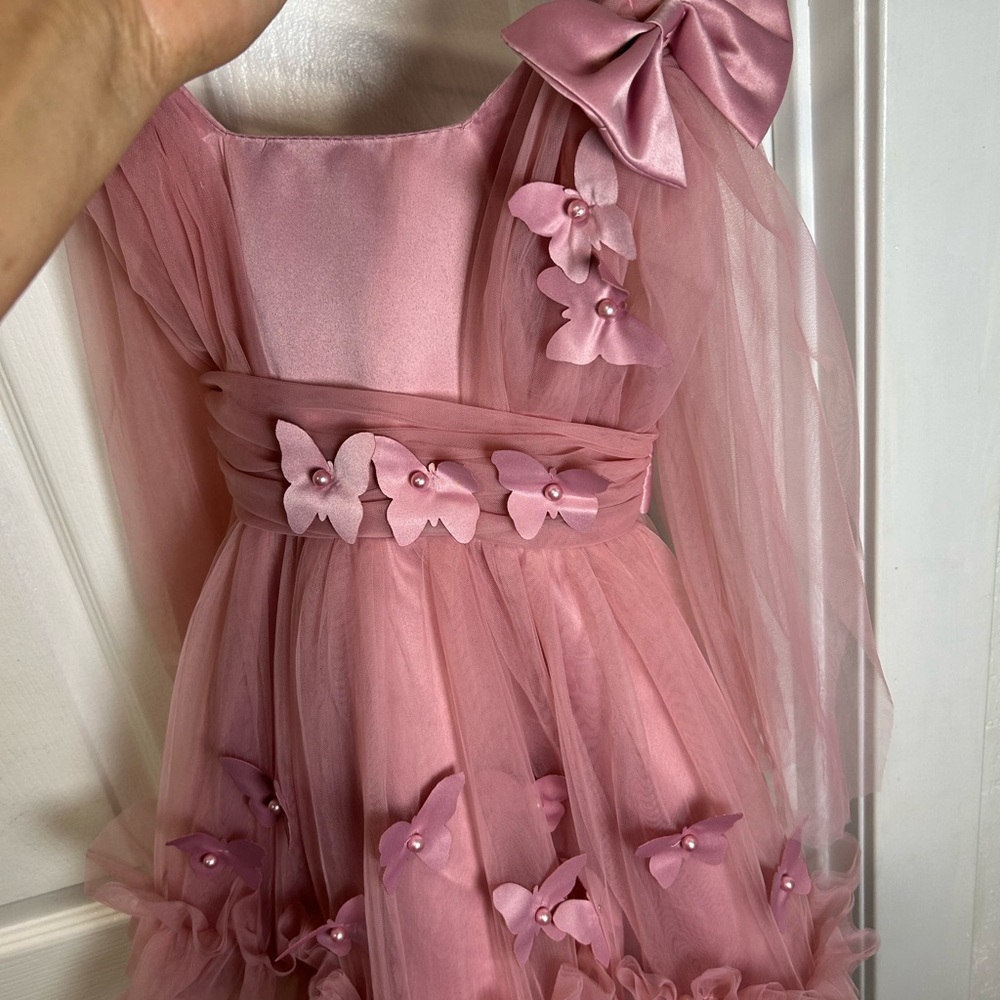 Elegant Pink Tulle Kids Dress - Picture 4 of 9